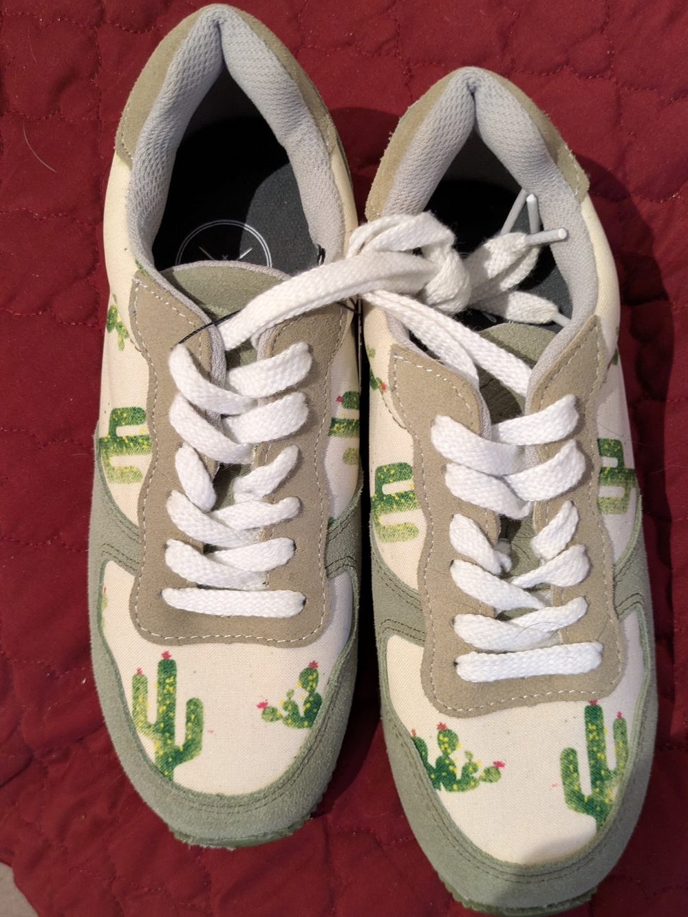 inkkas White & Sage Cactus Print Women's Sneakers